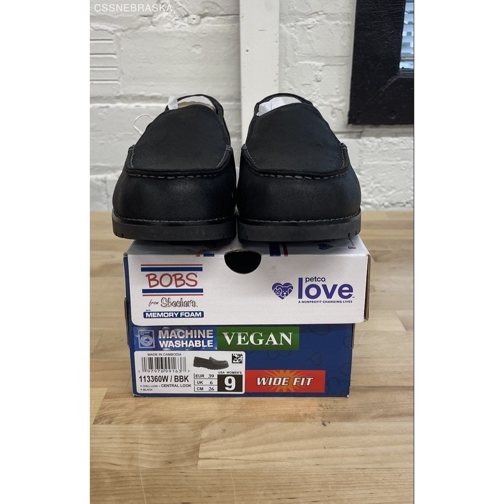 Skechers BOBS Chill Lugs Central Look Black Vegan Loafers Women's Size 9 Wide